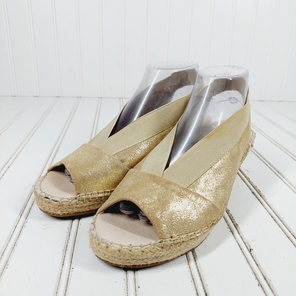 Steve Madden Womens Indiggoo Gold Elastic Pep Toe Espadrilles Sandals K1001 - Picture 2 of 12